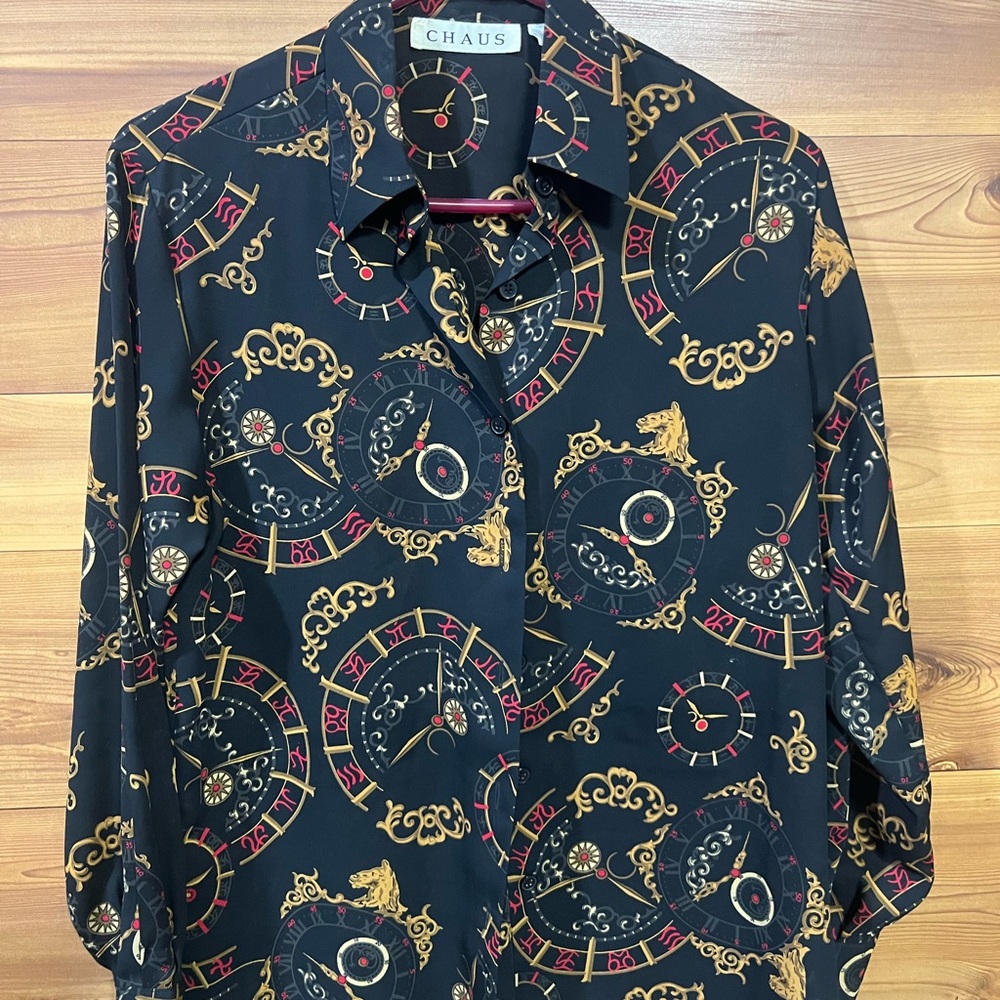 Chaus Black and Gold Button up